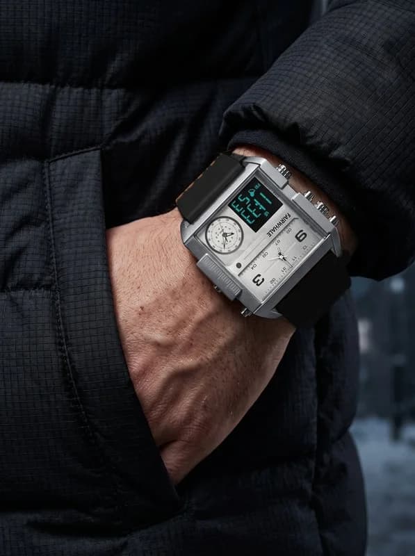 Fairwhale FW-4270 Militrax Black Leather Strap Silver Face- Chronograph – view 2