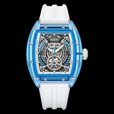 Fairwhale FW-6860 Deep Glow Blue Case White Strap Skeleton Face- Automatic