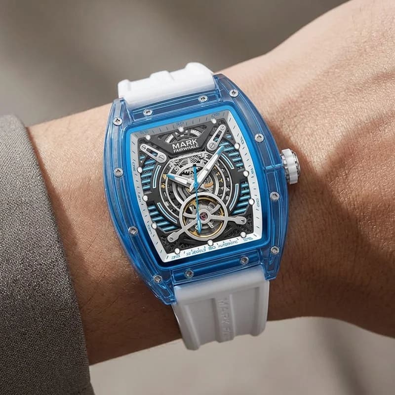 Fairwhale FW-6860 Deep Glow Blue Case White Strap Skeleton Face- Automatic – view 3