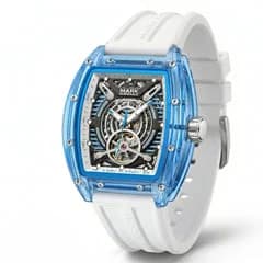 Fairwhale FW-6860 Deep Glow Blue Case White Strap Skeleton Face- Automatic – view 4
