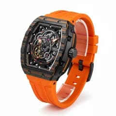 Fairwhale FW-6660 Carbon Fiber Orange Strap Skeleton Face- Automatic – view 2