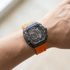 Fairwhale FW-6660 Carbon Fiber Orange Strap Skeleton Face- Automatic – view 3