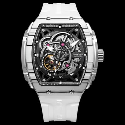 Fairwhale FW-6660 Silver Case White Strap Skeleton Face- Automatic