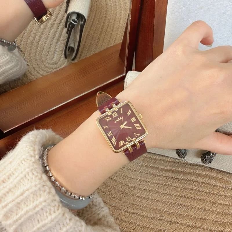 Mishali M24009 Genuine Red Wine Leather Belt Red Wine Face