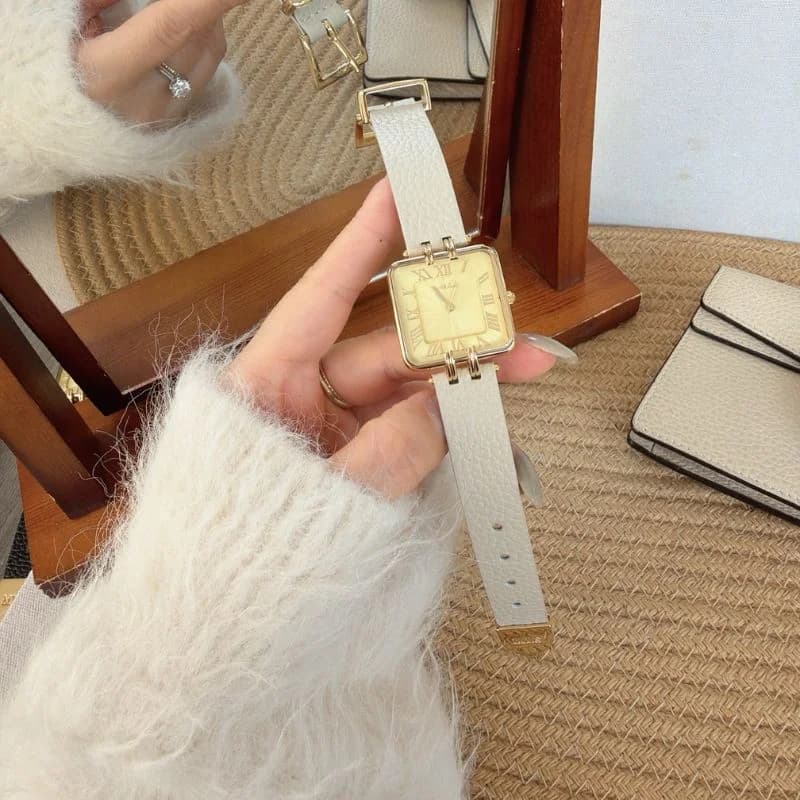 Mishali M24009 Genuine White Leather Belt Golden Face