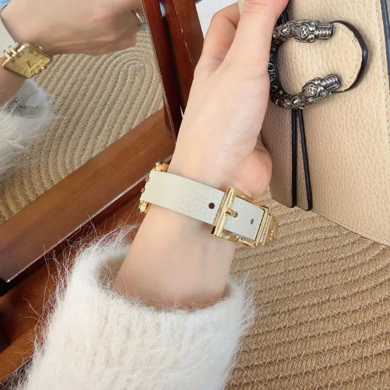 Mishali M24009 Genuine White Leather Belt Golden Face – view 3