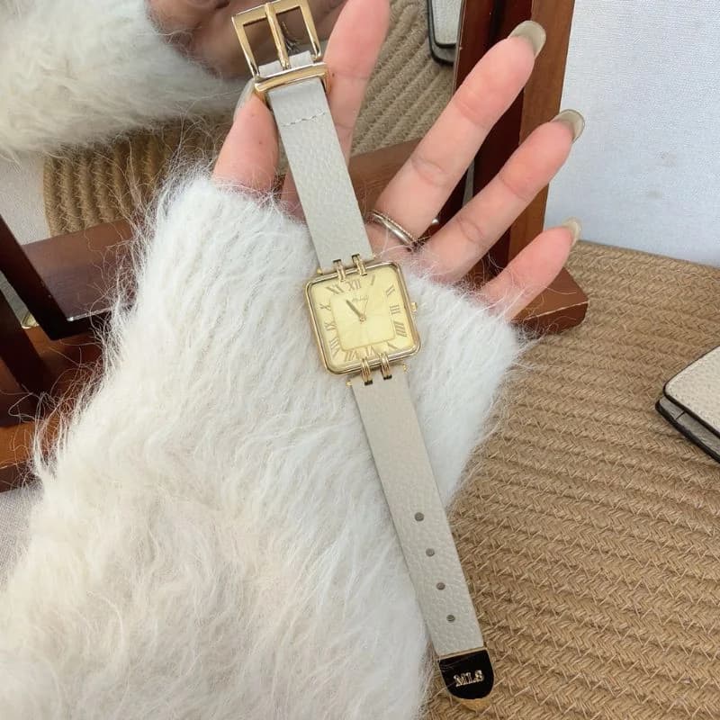 Mishali M24009 Genuine White Leather Belt Golden Face – view 4