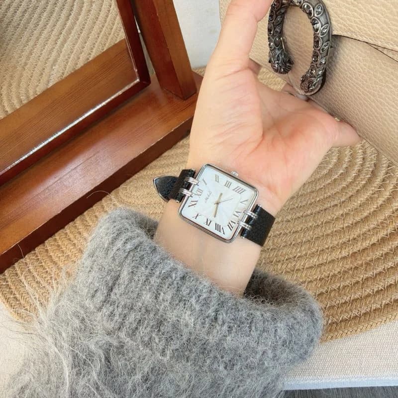 Mishali M24009 Genuine Black Leather Belt White Face