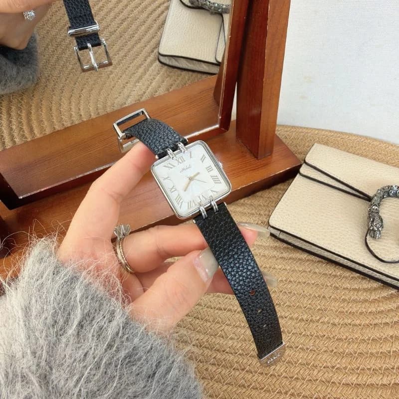 Mishali M24009 Genuine Black Leather Belt White Face – view 2