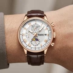 Fairwhale FW-5067 Rose Gold Case Brown Leather Strap White Face- Moon Phase Chronograph – view 2