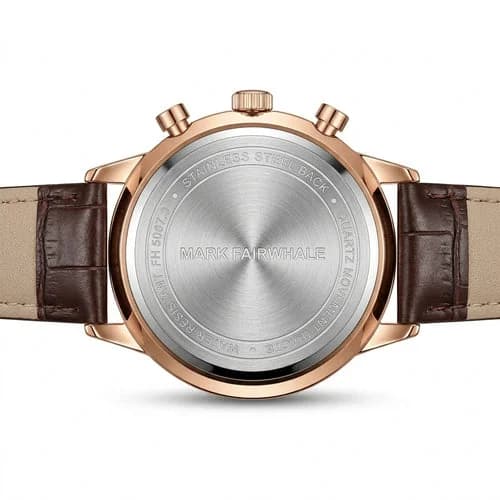 Fairwhale FW-5067 Silver Case Black Leather Strap White Face- Moon Phase Chronograph – view 4