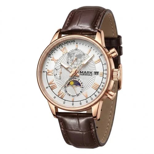 Fairwhale FW-5067 Silver Case Black Leather Strap Black Face- Moon Phase Chronograph – view 3
