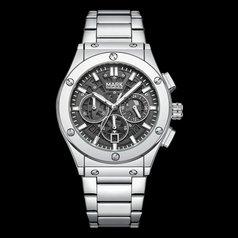 Fairwhale FW-5037 Silver Bracelet Black Face- Chronograph