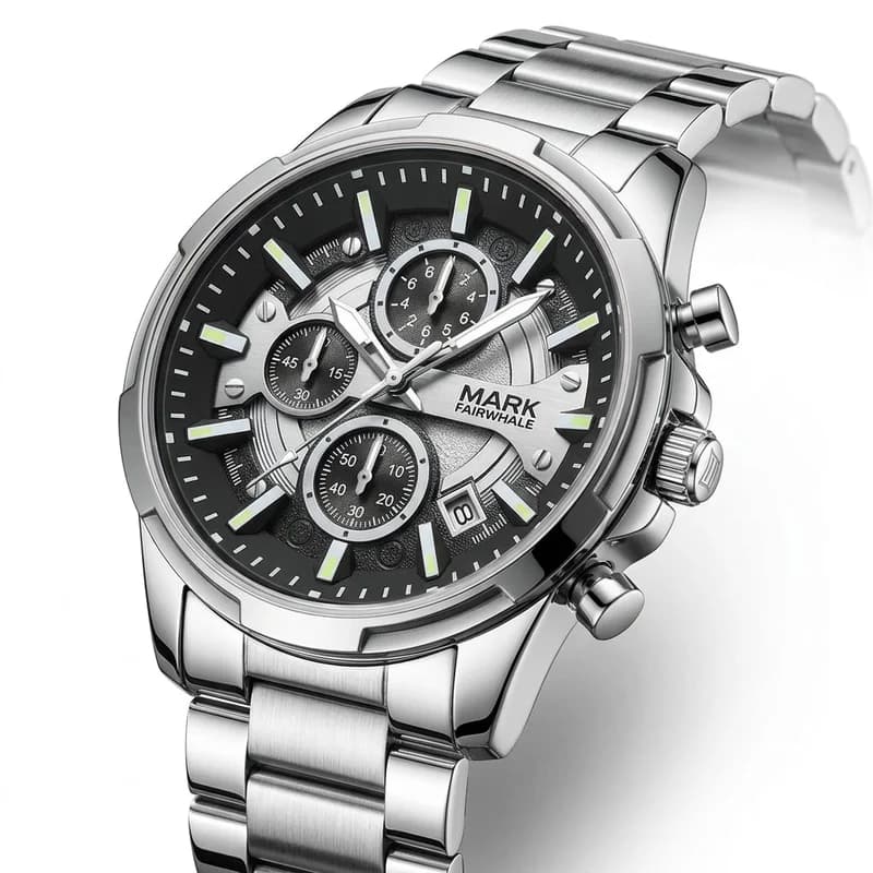 Fairwhale FW-5028 Stentor Silver Bracelet Black Face- Chronograph – view 2