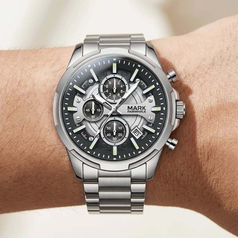 Fairwhale FW-5028 Stentor Silver Bracelet Black Face- Chronograph – view 4