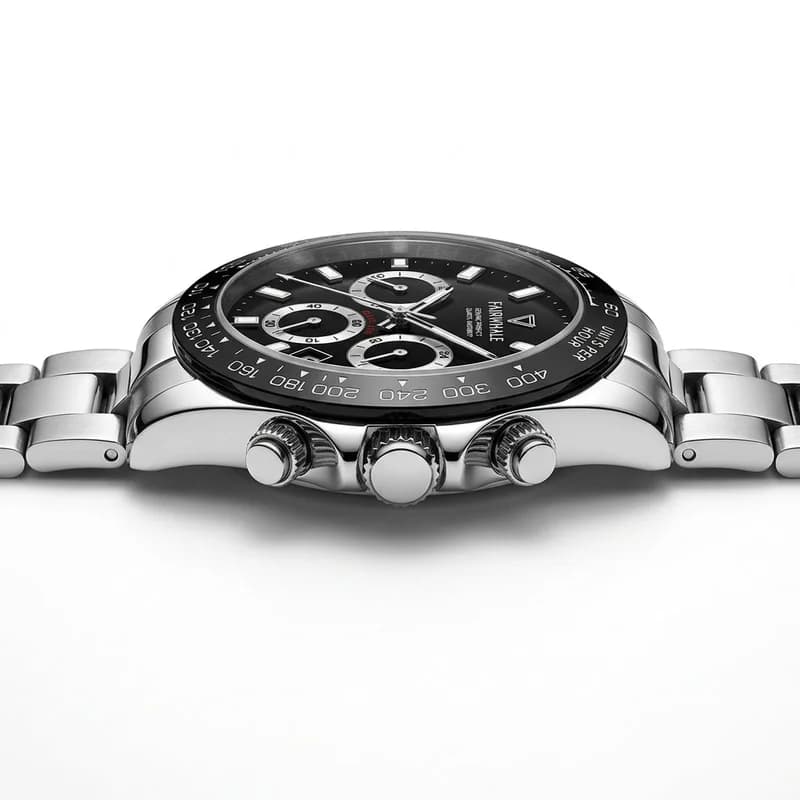 Fairwhale FW-5030 Orionis Silver Bracelet Black Face- Chronograph – view 4