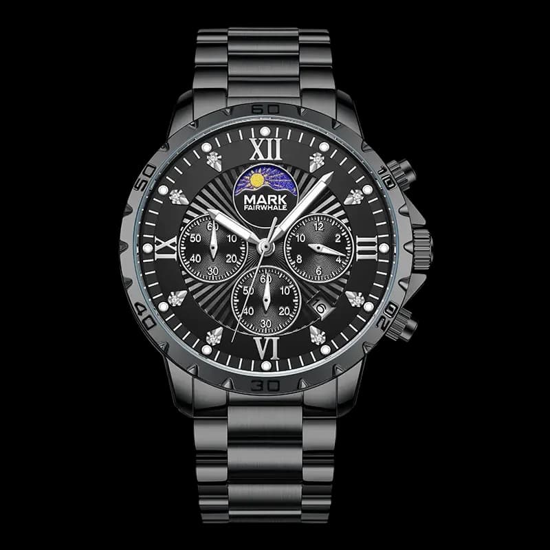 Fairwhale FW-5048 Classitor Black Bracelet Black Face- Moon Phase Chronograph