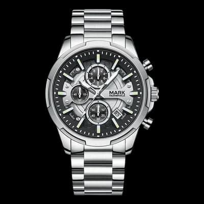 Fairwhale FW-5028 Stentor Silver Bracelet Black Face- Chronograph