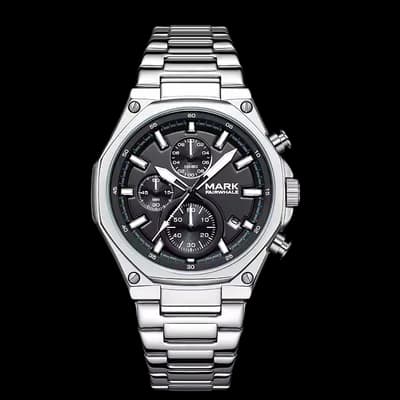 Fairwhale FW-5057 Silver Bracelet Black Face- Chronograph