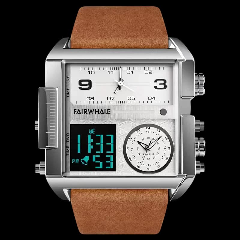 Fairwhale FW-4270 Militrax Brown Leather Strap Silver Face- Chronograph